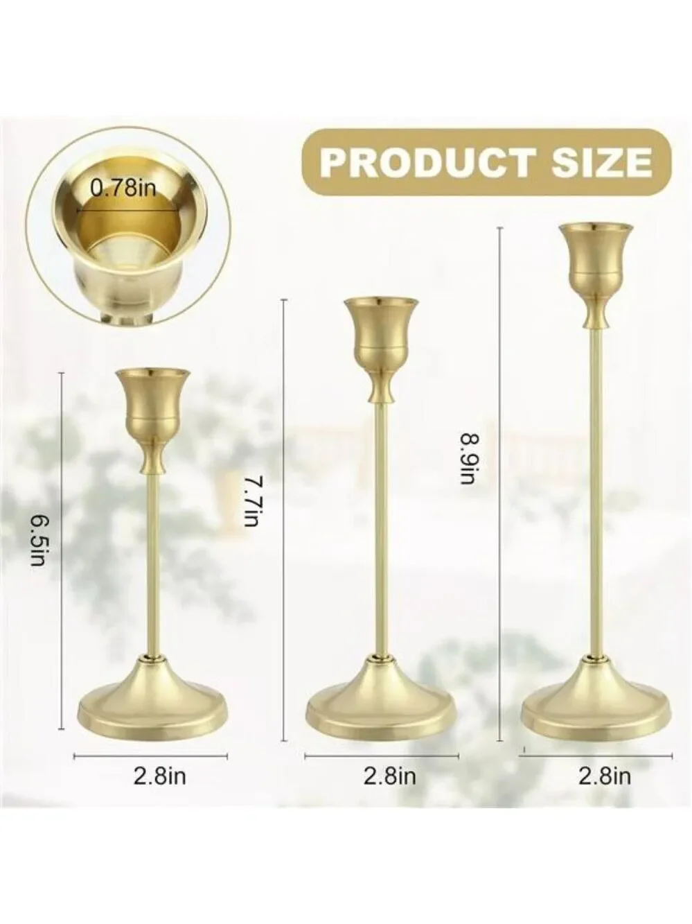Gold Metal Taper Candle Holders Set of 6 Decorative Pillar Candlestick Centerpie